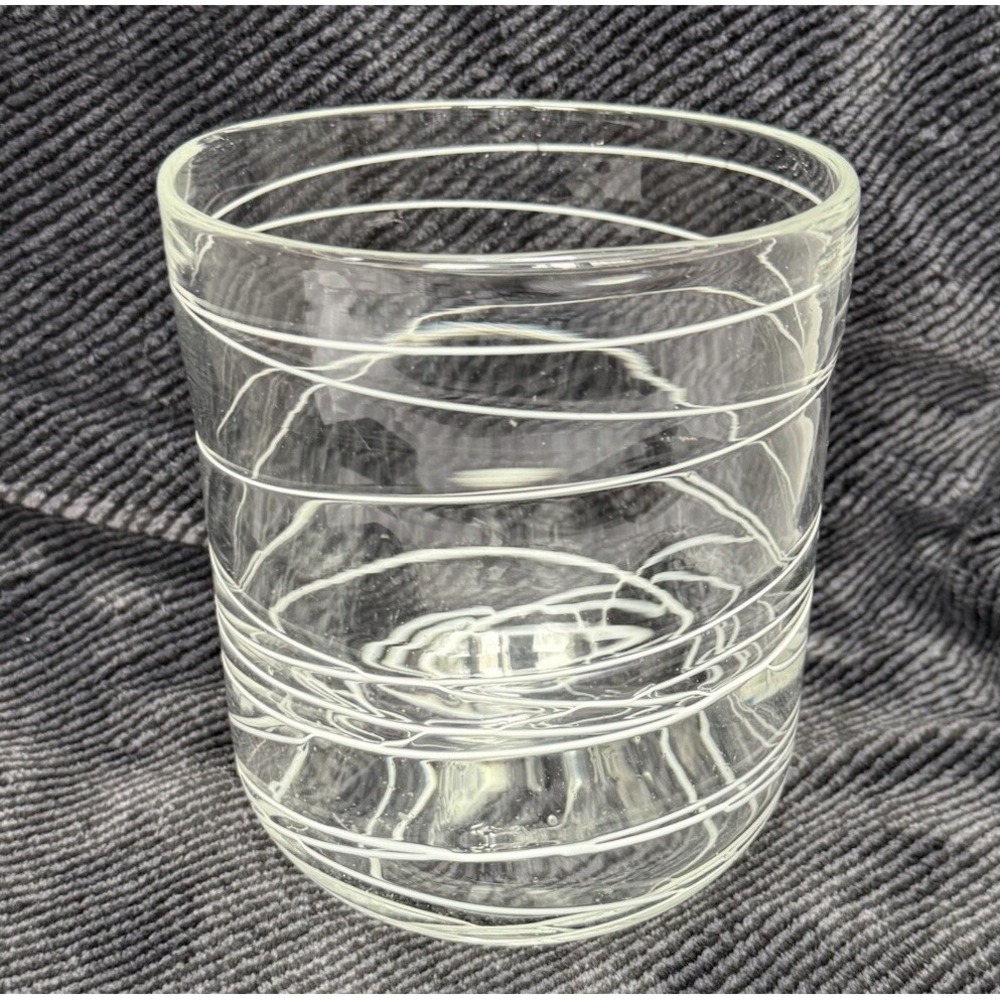 Blown Glass Clear Vase With White Modern‎ Design 5.75" Diameter 7" H